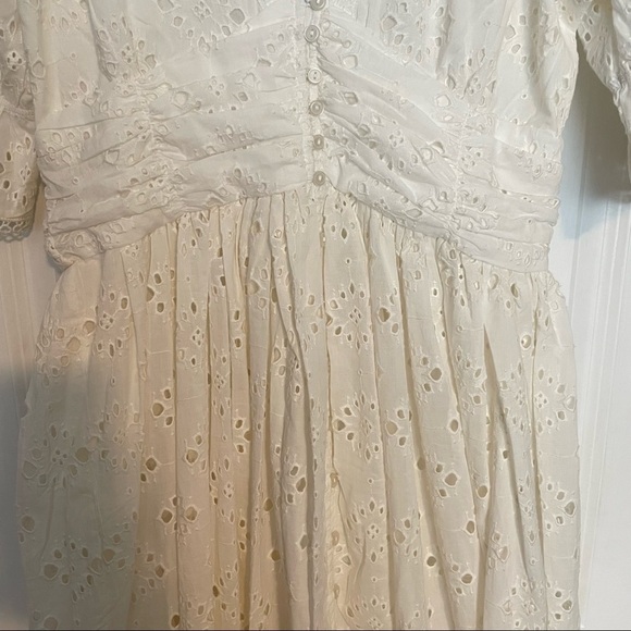 House of Harlow 1960 White eyelet button front puff sleeve midi dress - Picture 8 of 12